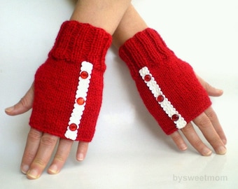 Red Fingerless Gloves Mittens