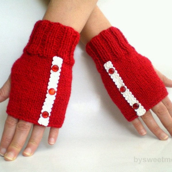 Red Fingerless Gloves Mittens