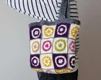 Afghan Bag, Granny Square Bag, Tote Bag, Granny Square Crochet Bag, Crochet Bag, Shoulder Bag, Beach Bag, Handbag, Hippie Bag