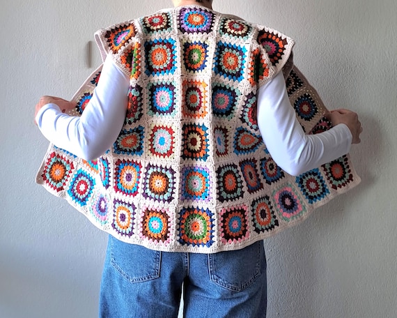 Crochet Granny Square Vest, Boho Vest, Cream Vest, Boho Style Vest