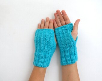 Azul mitones sin dedos, guantes para mujer, accesorios de otoño invierno otoño