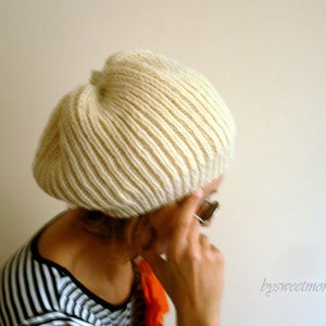 Cream Slouchy Hat, Knit Hat, Winter Hat, Winter Accssories image 3