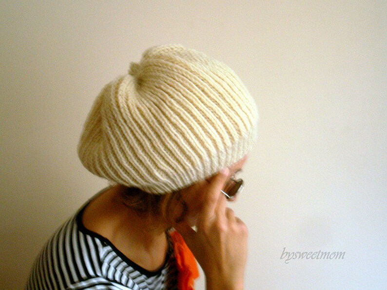 Cream Slouchy Hat, Knit Hat, Winter Hat, Winter Accssories image 3