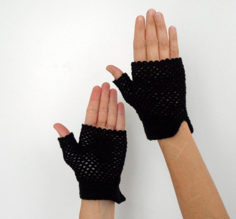 Black Fingerless Gloves Cotton Mittens Etsy