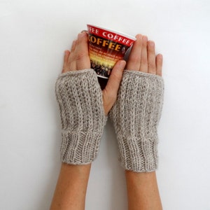 Fingerless Gloves in Oatmeal Beige, Winter Accessories image 1