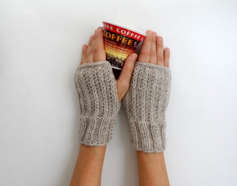 Fingerless Gloves in Oatmeal Beige, Winter Accessories image 1