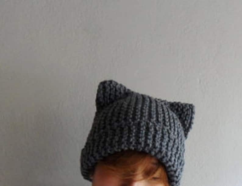 Knit Cat Ear Hat Cat Ear Beanie Gray Cat Beanie Chunky Knit Etsy