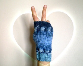 Gemischt blau fingerlose Handschuhe, Knit Frauen Handschuhe mit Silber Sparkles