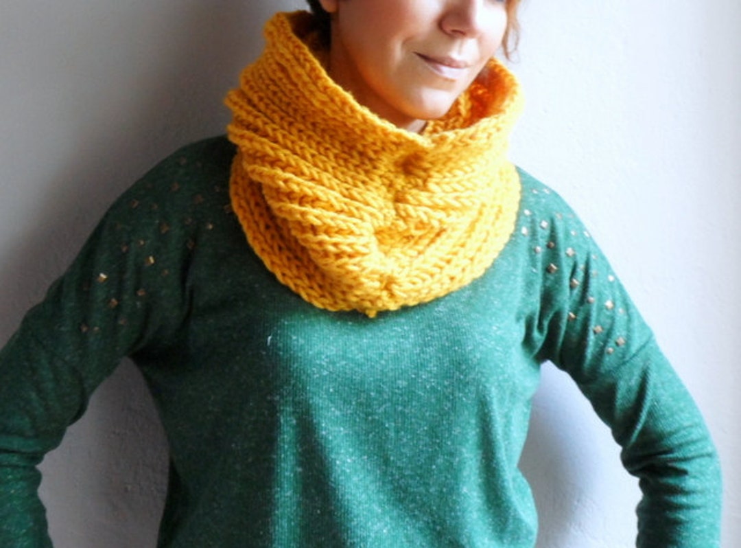 Loop Scarf, Chunky Scarf, Knit Cowl Hood Scarf in Mustard Yellow Scarf ...