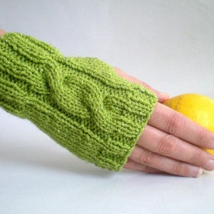 Sparkling Green Fingerless Gloves, Knit Mittens, Green Gloves image 4