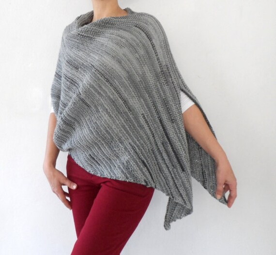 Plus Size Poncho Over Size Tunic Hand Knitted Cape Spring Fashion Gray Grey