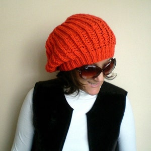 Orange Slouchy Hat, Womens Beanie, Winter Fashion