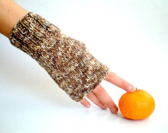 Guantes sin dedos de tweed marrón, guantes de invierno