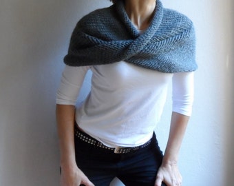 Knit Chunky Cape Hood Cowl Shawl Neckwarmer Loop Scarf Infinity Scarf Dark Gray Spring Fashion