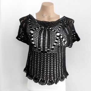 Women Sweater in Black, Hand Crochet  Top Tank