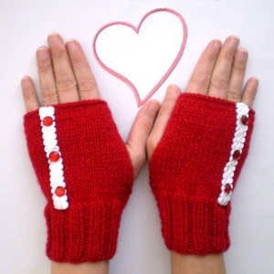 Red Fingerless Gloves Mittens image 2