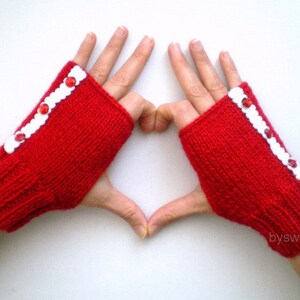 Red Fingerless Gloves Mittens image 4