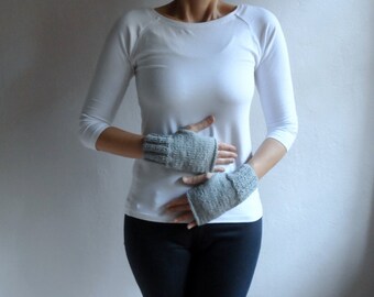 Knit fingerless Gloves in Light Gray,Winter Accessories, Christmas Gift