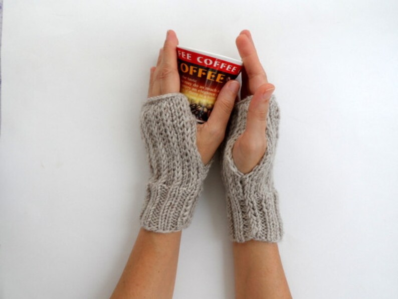 Fingerless Gloves in Oatmeal Beige, Winter Accessories image 5