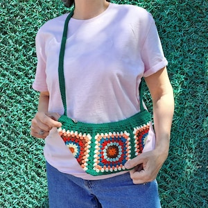 Granny Square Crochet Bum Bag, Crochet Granny Square Fanny Pack, Crochet Small Crossbody Bag, Fanny Bag Green Bum Bag, Crochet Sling Bag