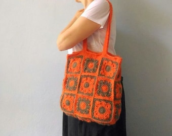 Handgemachte Häkeln Oma Quadrat Tasche, Retro Boho Schultertasche