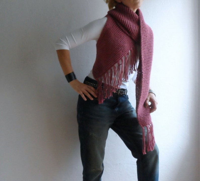 Womens Vest Scarf, Multifunctional Vest Scarf Hood, Boho Vest, Fringe Vest Scarf in Pink, Winter Vest Scarf, Christmas Gift image 1