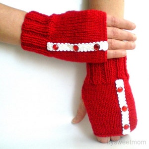 Red Fingerless Gloves Mittens image 3