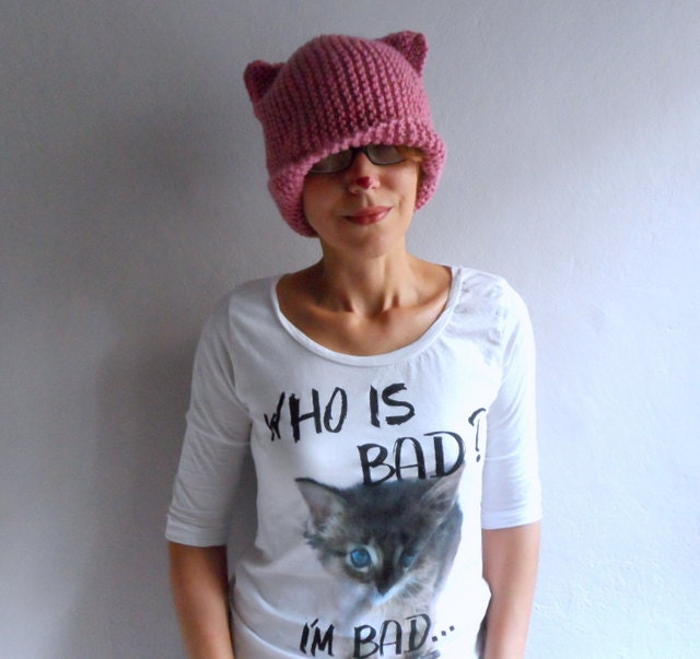 Knit Cat Ear Hat, Cat Ear Beanie, Pink Cat Hat, Cat Beanie Knit Cat Ear Hat, Cat Ear Beanie, Pink Cat Hat, Cat Beanie