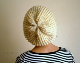 Cream Slouchy Hat, Knit Hat, Winter Hat, Winter Accssories