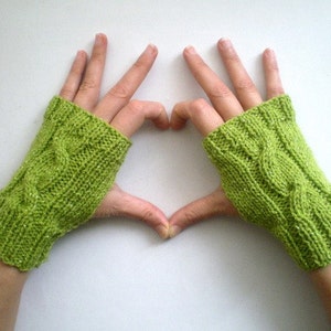 Sparkling Green Fingerless Gloves, Knit Mittens, Green Gloves image 3