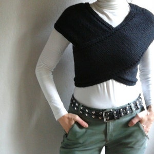 Knit Black Vest Cross Sweater Scarf Neckwarmer Wrap Hood Cape Top Winter Accessories Winter Fashion
