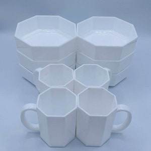 Set of 10 Arcopal France - Novoctime - Octime White - Cereal Bowls 5 3/4 & Mugs