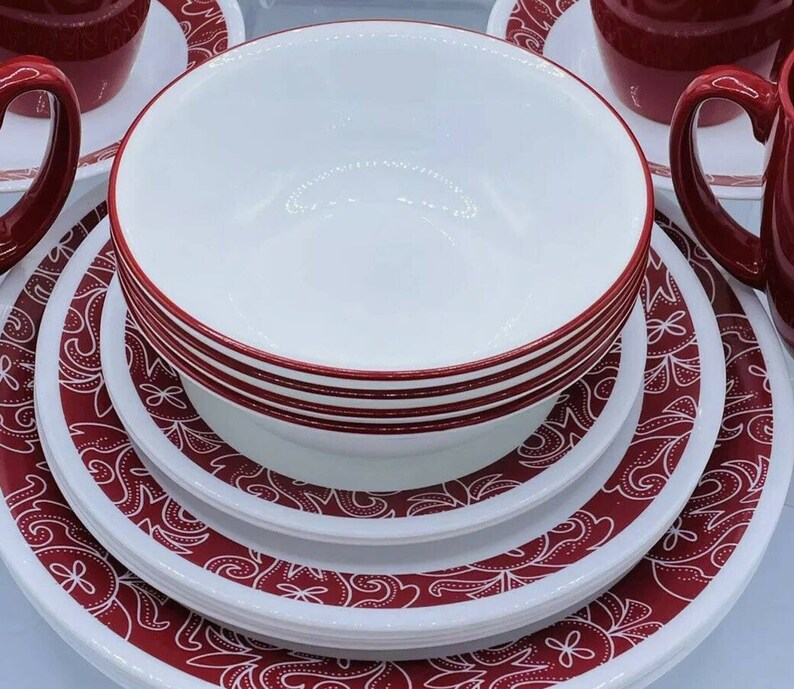 Corelle Bandhani 20 Pc Dinnerware Set Serves 4 Red Corelle Etsy