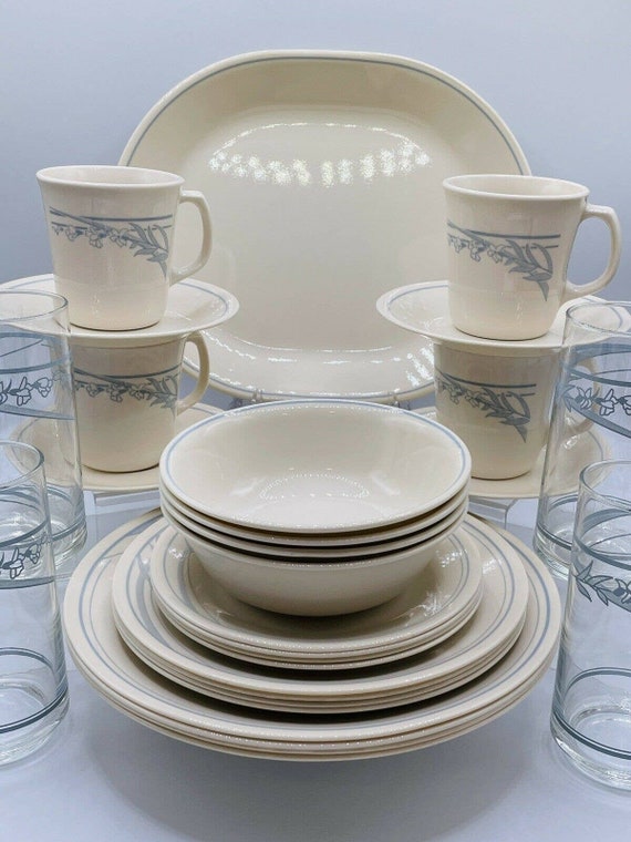 Corelle Blue Lily 29 Pc Dinner Set Luncheon Plates & Corelle Etsy