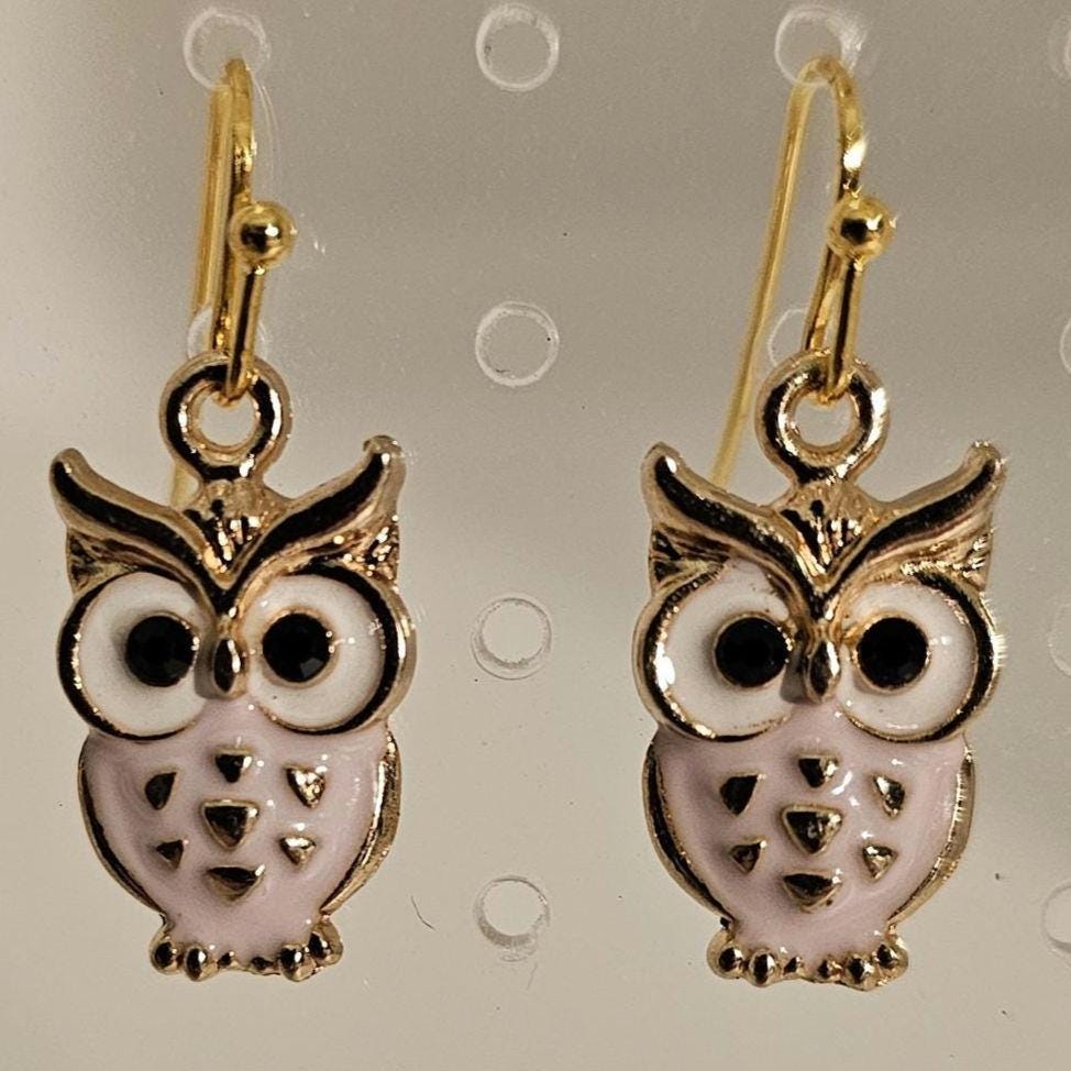 Owl Enamel Charm Earings on golden backs. Select 1 pair.
