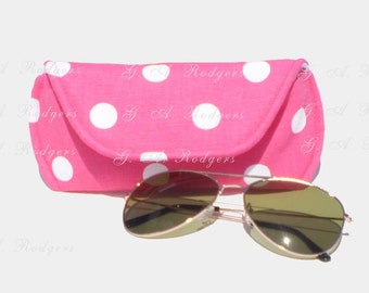 Sunglass Case for Medium Size Sunglasses, Pink polka dot soft eyeglass pouch Print pattern eyeglasses holder Spectacles sleeve Free Shipping