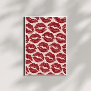 Kiss Kiss Digital Wall Art | Red Lipstick Print | Coquette Lip Wall Decor | Instant Download | Glam Girl Room Art | Bold Feminine Aesthetic