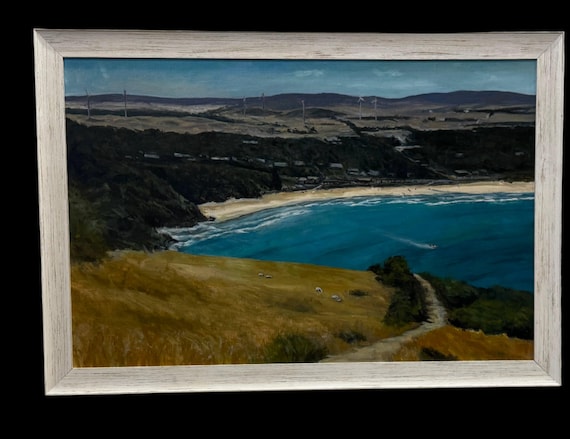 Bridgewater Bay Original Oil Painting, Framed Australian Coastal Vista