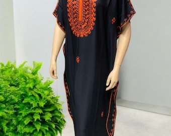 Moroccan Caftan Gandoura: Handmade Boho Loungewear Dress