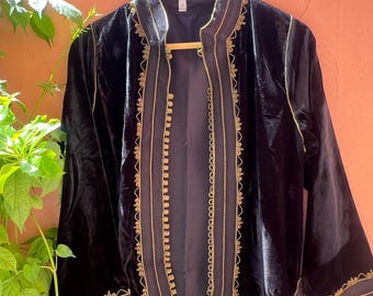 Handmade Embroidered Velvet Moroccan Kimono Jacket - Unisex