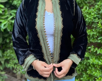 Veste kimono marocaine en velours brodé à la main - Unisexe -