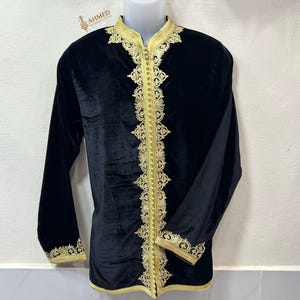 Handmade Moroccan Velvet Shirt: Traditional Embroidered Menswear