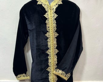 Handmade Moroccan Velvet Shirt: Traditional Embroidered Menswear