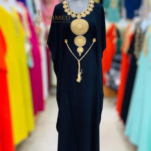 Black Moroccan Kaftan with Gold Embroidery – Elegant Takchita Dress, Traditional Middle Eastern Robe for Women – Eid, Wedding, Party Wear
