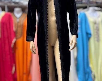 Black Velvet Moroccan Caftan – Handmade Amazigh Embroidery Abaya Robe