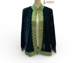 Veste kimono marocaine en velours brodé à la main - Unisexe