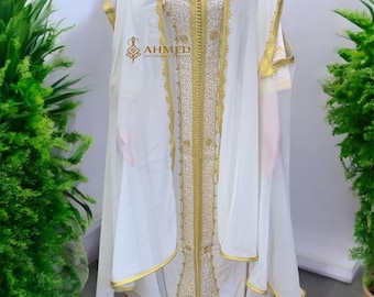 Caftan marocain traditionnel femme 2 pièces – Coton avec selham transparent – Toutes tailles