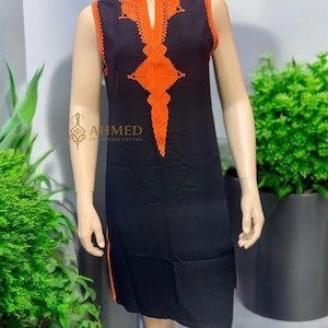 Sleeveless Moroccan Kaftan Dress with Embroidery | Handmade Boho Caftan | Available in Sizes S to XL