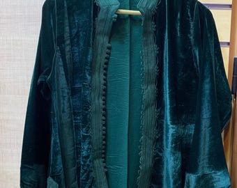 Green Velvet Moroccan Kimono Jacket – Handmade Embroidered, Unisex Style