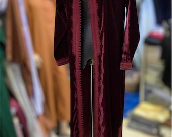 Burgundy velvet caftan: handmade Moroccan dress, Amazigh style”